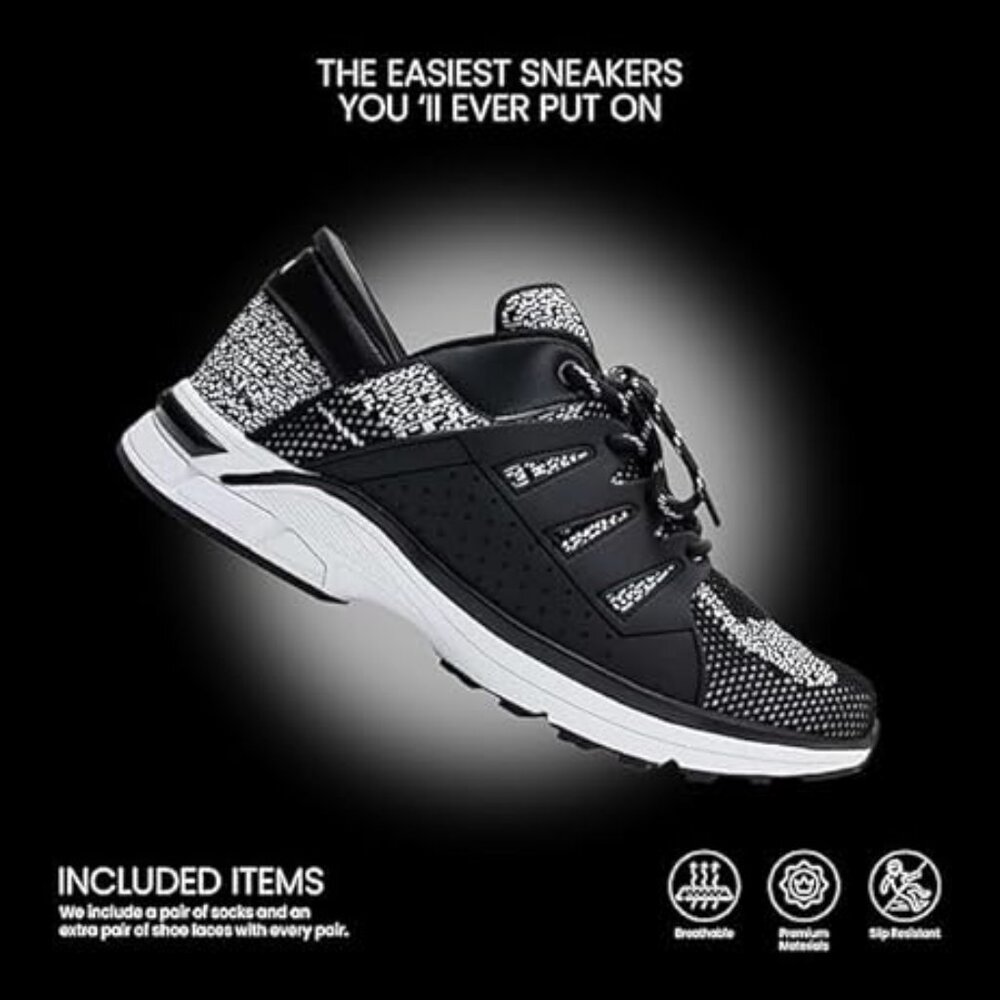 Zeba Mens Slip On Hands Free Black/White Sneaker Size 12